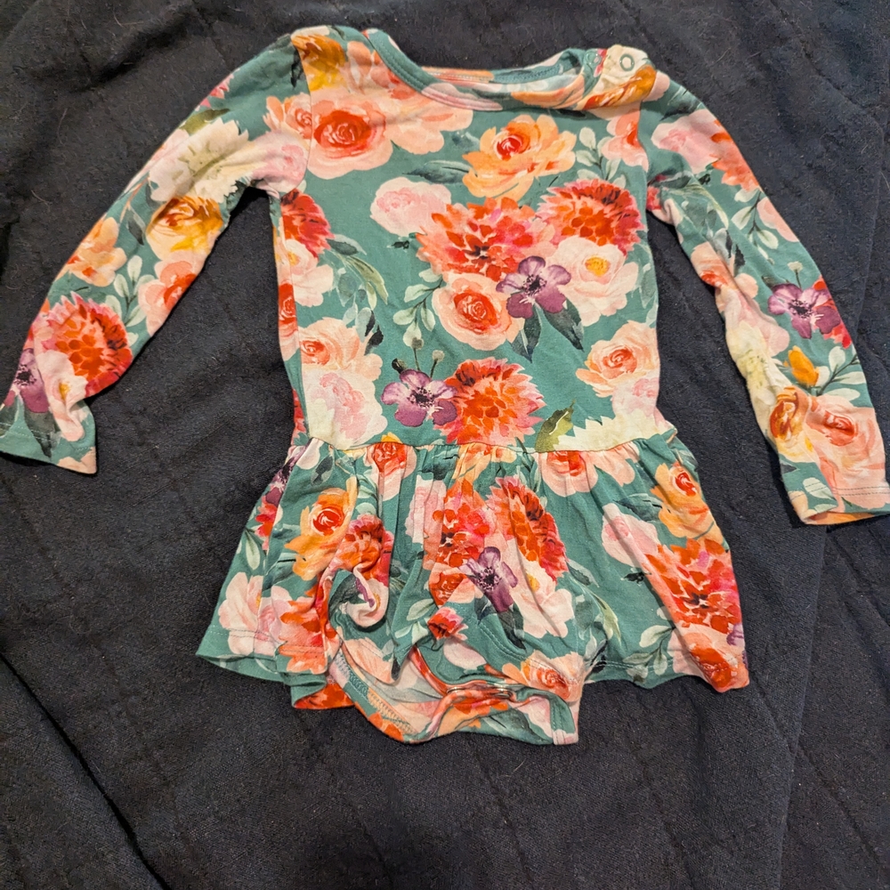Posh Peanut Floral Baby Romper in Pink and Green